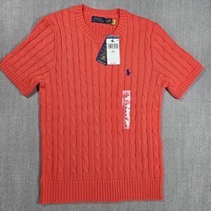 Polo Ralph Lauren Women's Cotton Short Sleeve Cable Knit Coral-Orange Sz Medium